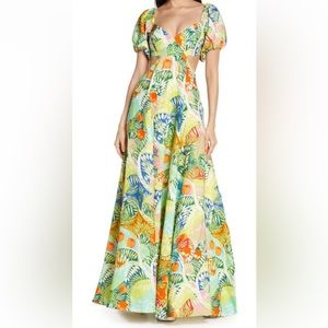 STAUD Coliseum Puff Sleeve Linen Maxi Dress size 0-tailored for petite/worn 1